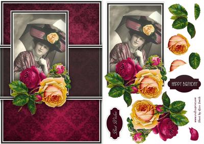 Lady with Pink Rose Quick Card
