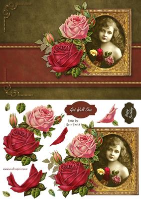 Striking Vintage Girl with Autumn Roses Quick Card