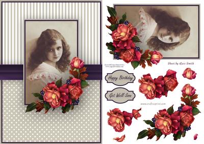 Vintage Girl with Autumn Roses Quick Card