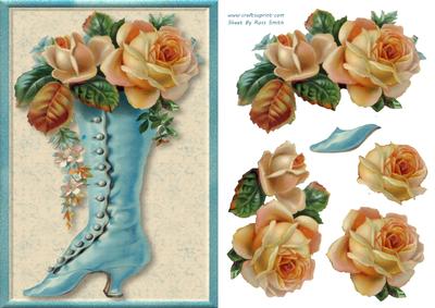 Blue Boot with Orange Roses Card Front