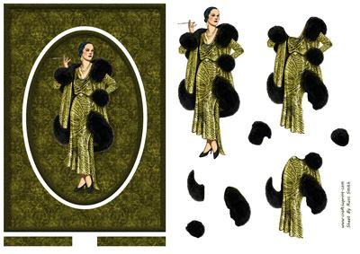 Lady in Black and Green Spinner Card