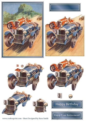 Vintage Racing Cars Decoupage