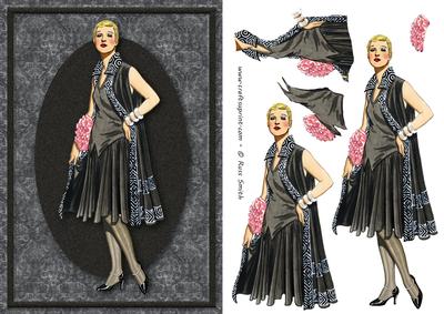 Lady in Black and Pink Glitter Effect Card Front