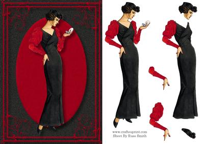 Elegant Lady in Black and Red Card Front