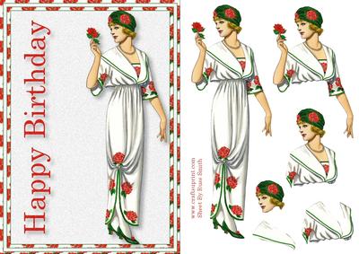Lady in White, Red and Green Card Front