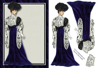 Lady in Blue, Cream and Black Card Front