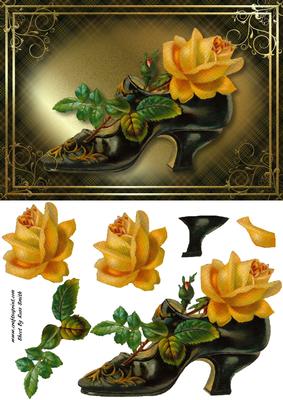 Black Boot with Yellow Rose Card Front