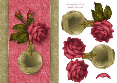Pink Rose in Vase Card Front