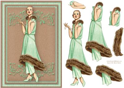 Lady in Brown and Striped Cream Card Front
