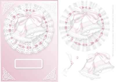 Pink Wedding Bells on Lace Card Front