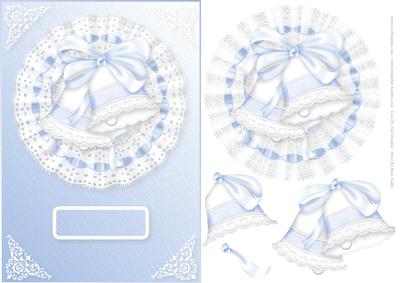 Blue Wedding Bells on Lace Card Front
