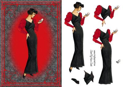 Lady in Black and Red Card Front