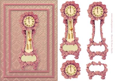 Grandfather Clock with Pink Flowers Card Front