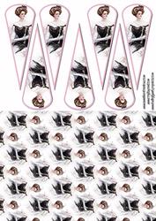 Elegant Lady in Black, Pink and White Fan Blade