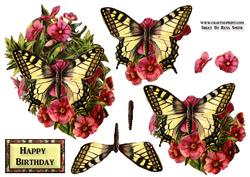 Butterfly & Flowers Decoupage Sheet
