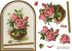 Pink Roses in Vase Rounded Quick Card