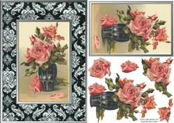 Pink Roses on Damask Quick Card
