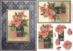 Pink Roses in Vase Quick Card