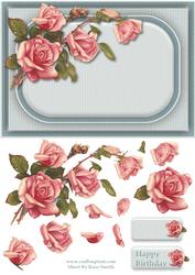 Pink Roses on Blue Quick Card