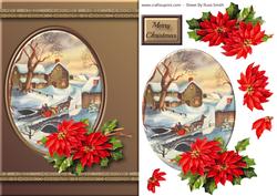 Snow Scene & Poinsettias Quick Card