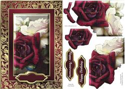 Red & White Roses Fancy Quick Card with Decoupage