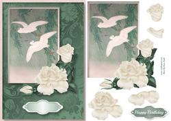 Oriental Birds & White Rose Quick Card