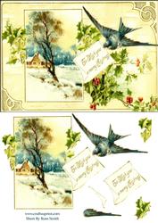 Christmas Bird & Holly Quick Card