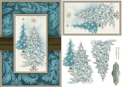 Fancy Blue Christmas Trees Quick Card