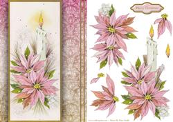 Pink Poinsettias & Candle Quick Card