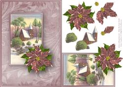 Snowy Church & Poinsettias Quick Card