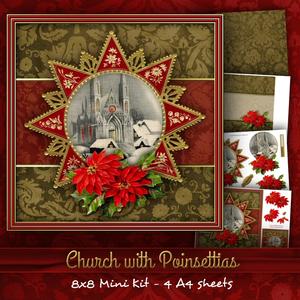 Church with Poinsettias 8x8 Mini Kit