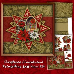 Christmas Church and Poinsettias 8x8 Mini Kit