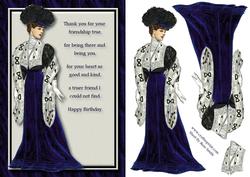 Lady in Blue, Cream and Black Card Front with 'friend' Verse