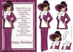 Lady in Pink and White Card Front with Birthday Verse