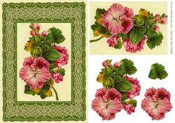 Pink Flowers on Green Lace Card Front