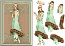 Lady in Brown and Striped Cream Card Front