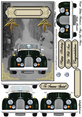Black Car with Snowy Scene