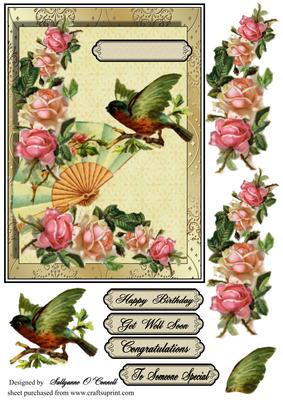 Vintage Flower and Bird Card