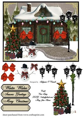 Christmas Scene with Tree and Snowman