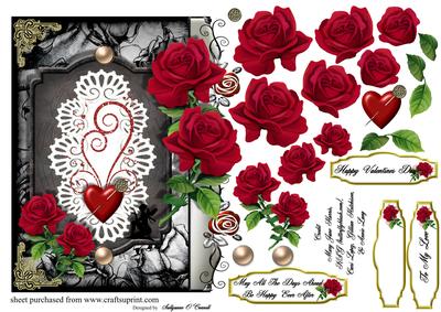 Valentines Red Roses Black & White Card