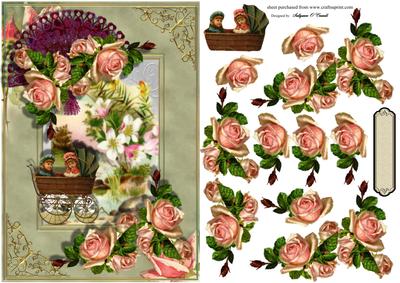 Antique Baby Pram with Lovely Roses