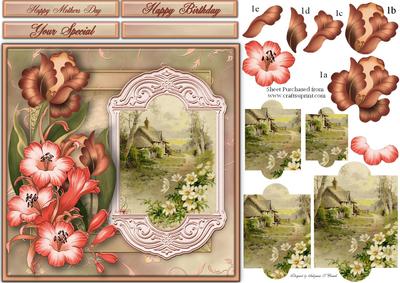 Lovely Cottage Scene with Flowers