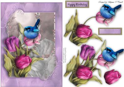 Blue Bird Tulip Female Card, Any Occasion