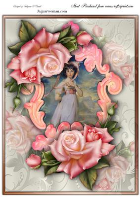 Vintage Girl with Roses A4