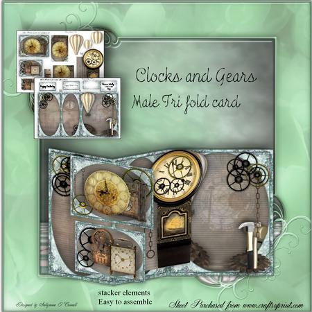 Clocks and Gears Tri Fold Male Card