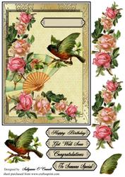 Vintage Flower and Bird Card