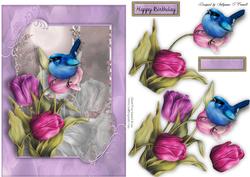Blue Bird Tulip Female Card, Any Occasion