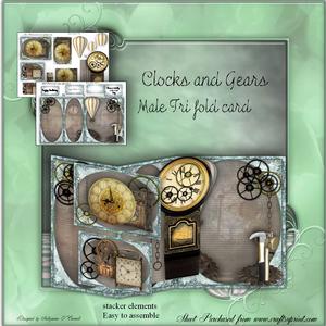 Clocks and Gears Tri Fold Male Card