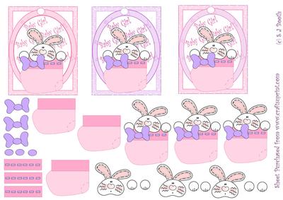 Bunny in a Boottee Pink Baby Girl Tag Toppers