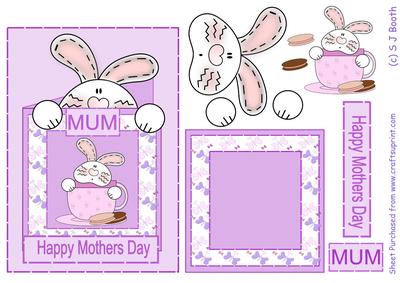 Bunny in a Teacup Mothers Day Card Purple